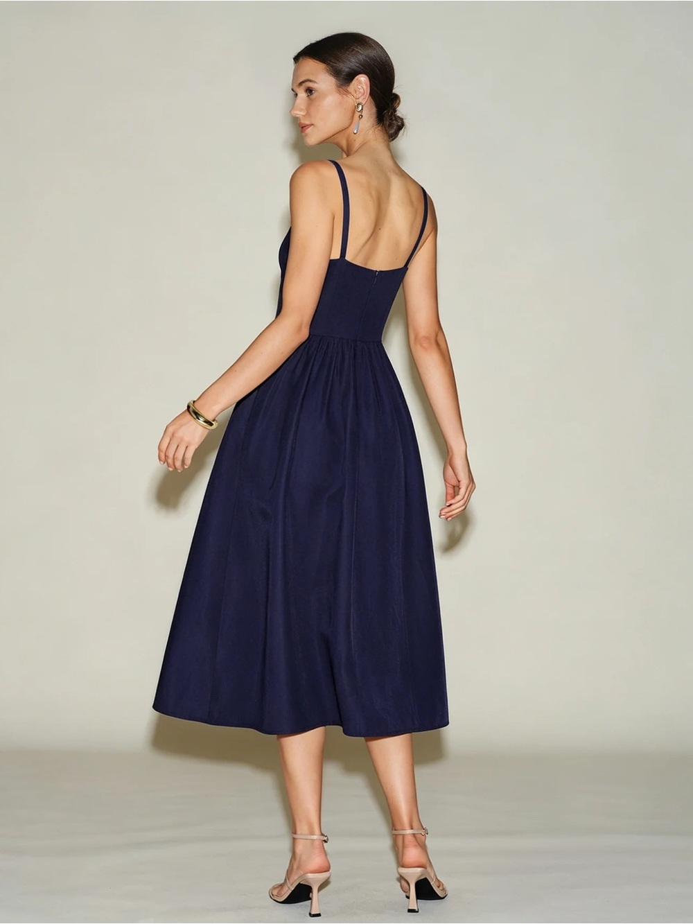 Rihoas Navy Blue Slip A-Line Midi Dress - Picture 5 of 6